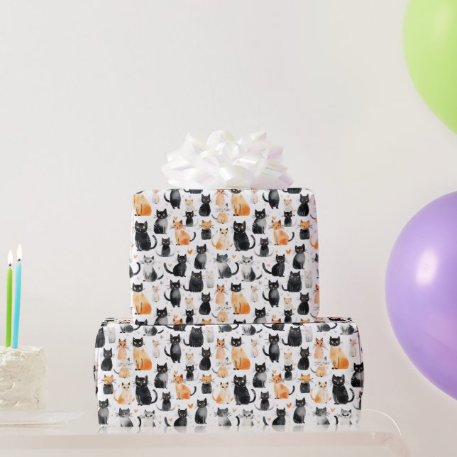Cute Orange White Svarta katter Birthday Presentpapper (Festgåvor)
