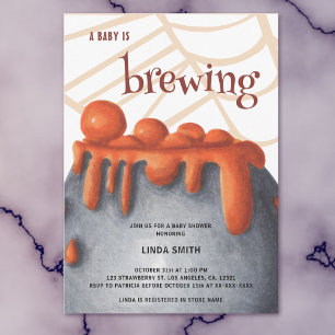 Cute Orange Witch Baby Brewing Baby Shower Inbjudningar
