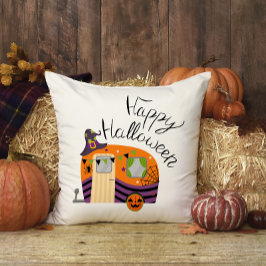 Cute Orange Witch Hat Camper Halloween Kudde
