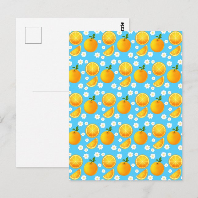 Cute oranges and White Flowers Vykort (Fram/baksida)