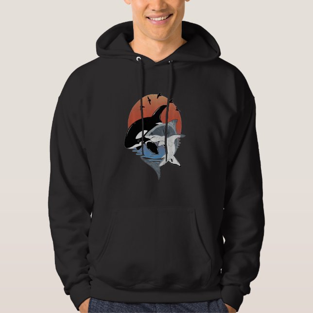 Cute Orca Whale and Shark Samoa Polynesia Long Sle Hoodie (Framsida)