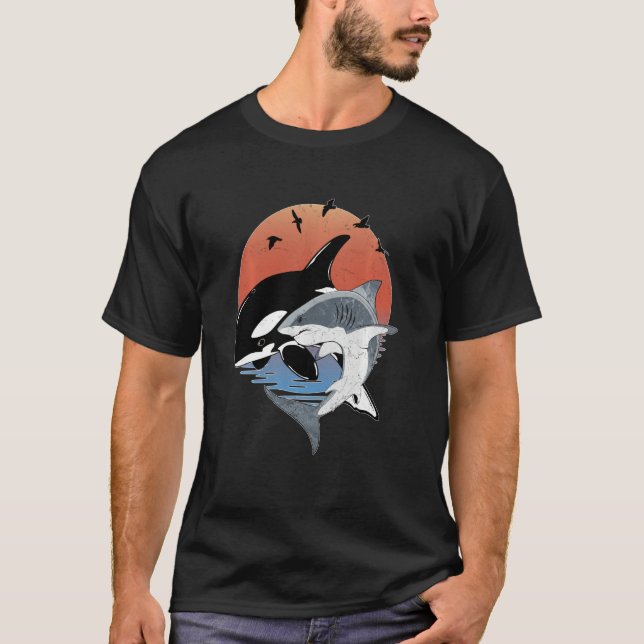 Cute Orca Whale and Shark Samoa Polynesia Long Sle T Shirt (Framsida)