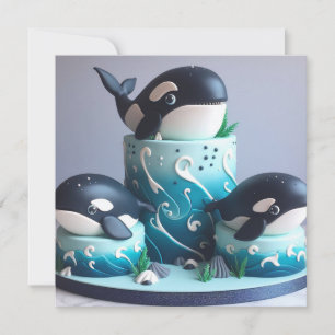CUTE ORCA WHALE BARNS FÖDELSEDAG INBJUDNINGAR