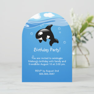 Cute Orca Whale Födelsedagsfest Inbjudningar