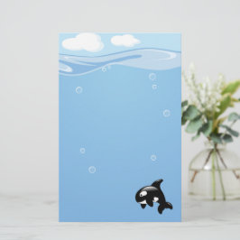 Cute Orca Whale i Ocean Light Blue Brevpapper