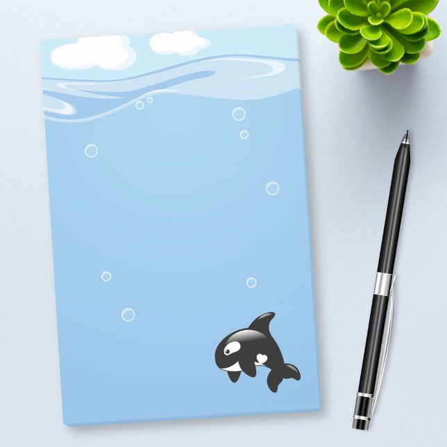 Cute Orca Whale i Ocean Light Blue Post-it Block (Skapare uppladdad)