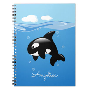 Cute Orca Whale i Ocean med eget namn Anteckningsbok