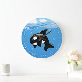 Cute Orca Whale i Ocean Stor Klocka