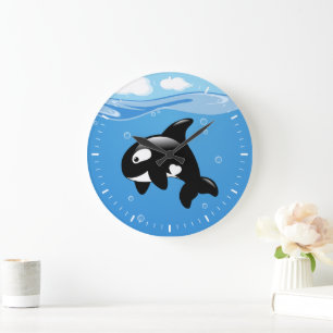 Cute Orca Whale i Ocean Stor Klocka