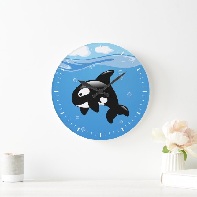 Cute Orca Whale i Ocean Stor Klocka (Hem)