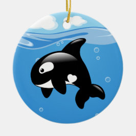 Cute Orca Whale på Blue Julgransprydnad Keramik
