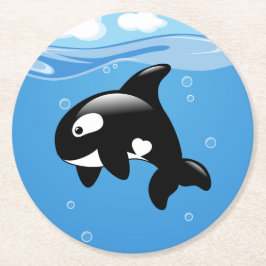 Cute Orca Whale på Blue Underlägg Papper Rund
