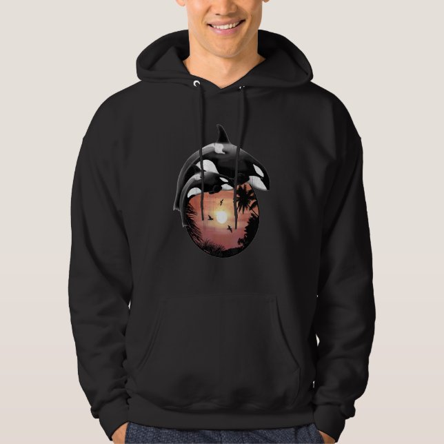Cute Orca Whales Samoa Polynesia Stil Sunset Hoodie (Framsida)