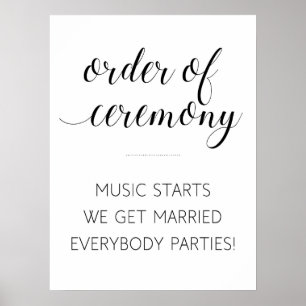 Cute Order of Bröllop Ceremony Sign Poster