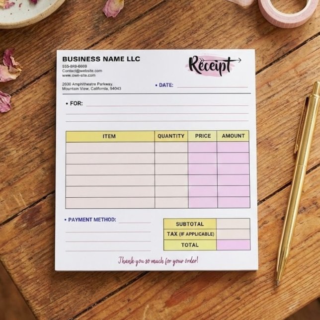 Cute Order Receipts | Small Business Name Invoice Anteckningsblock (customizable order receipt form, business name invoice pad)
