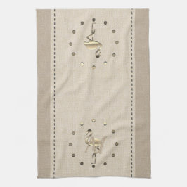 Cute Organic Linen look Flamingo Kökshandduk