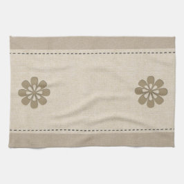 Cute Organic Linen look Flowers Kökshandduk