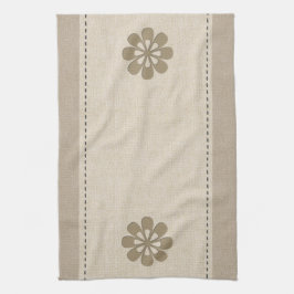 Cute Organic Linen look Flowers Kökshandduk