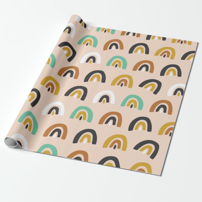 Cute Organic Rainbow Rand Sömlös Mönster Presentpapper (Utrullad)