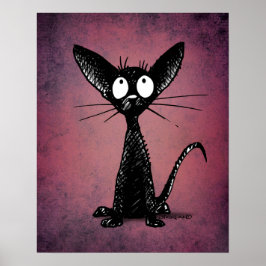 Cute Oriental Black Cat Art på gotin Lila Poster