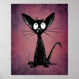 Cute Oriental Black Cat Art på gotin Lila Poster