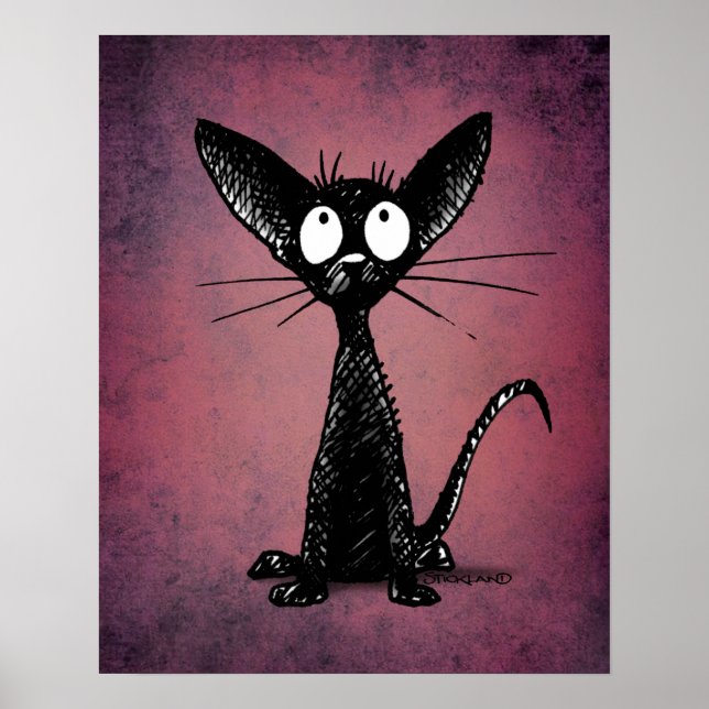 Cute Oriental Black Cat Art på gotin Lila Poster (Framsidan)
