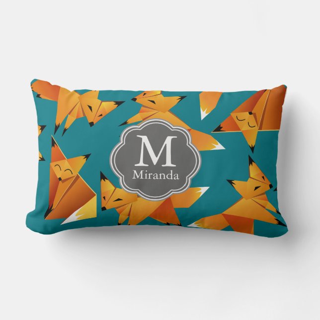 Cute Origami Foxes Monogram Lumbarkudde (Framsida)