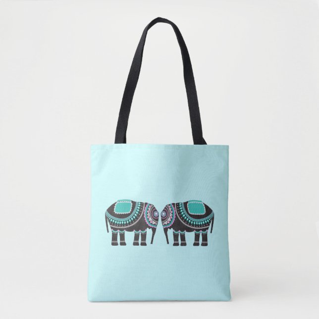 Cute Ornate Elephant Tote Bag Tygkasse (Framsida)
