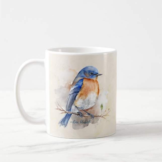 Cute Östra Bluebird Rustic Watercolor Kaffemugg (Vänster)