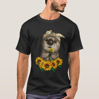 Cute Otter Älskare med solblommor T Shirt