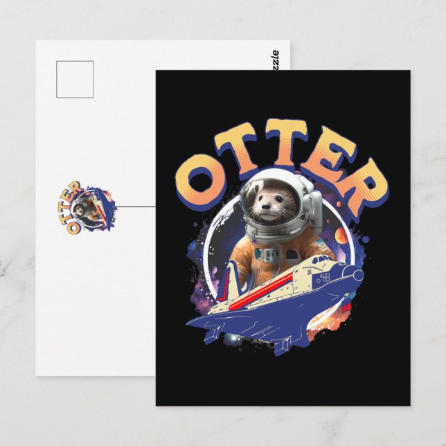 Cute Otter Astronaut Outer Space Shuttle Cadet Vykort (Fram/baksida)