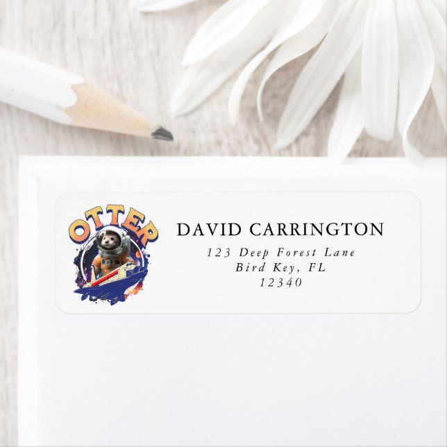 Cute Otter Astronaut Rymden Shuttle Cadet Returadress Etikett (Insitu)