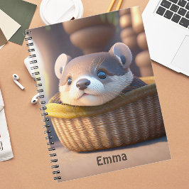 Cute Otter baby i basket - anpassningsbar Anteckningsbok