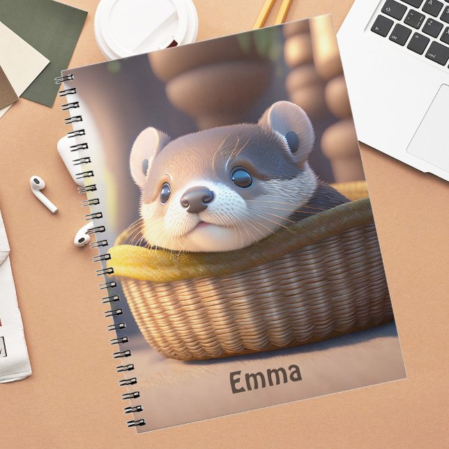 Cute Otter baby i basket - anpassningsbar Anteckningsbok (Skapare uppladdad)