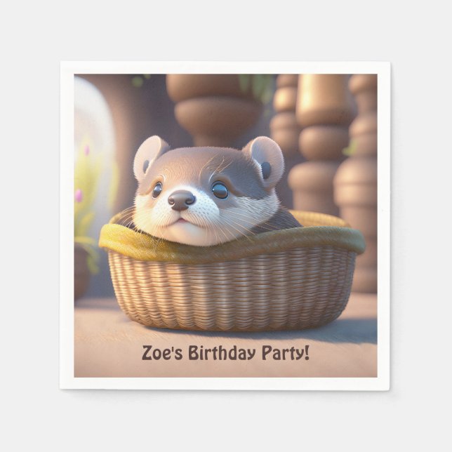 Cute Otter baby i basket - anpassningsbar barns fö Pappersservett (Framsidan)