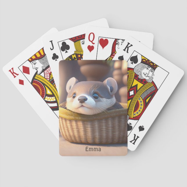 Cute Otter baby i basket - anpassningsbar Casinokort (Baksidan)