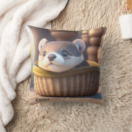 Cute Otter baby i basket - anpassningsbar Kudde