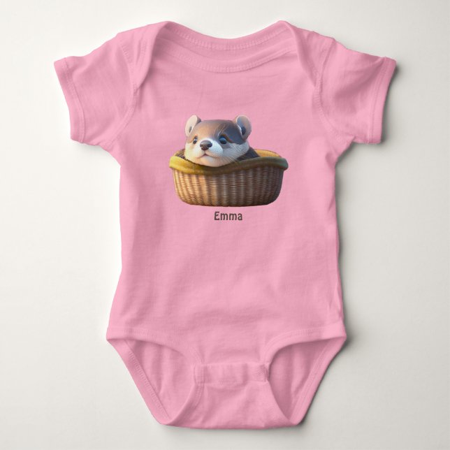 Cute Otter baby i basket - anpassningsbar T Shirt (Framsida)