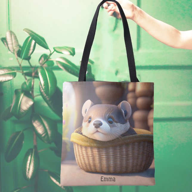 Cute Otter baby i basket - anpassningsbar Tygkasse (Skapare uppladdad)