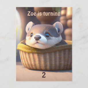 Cute Otter baby i basket - Barns födelsedag Inbjudan Vykort