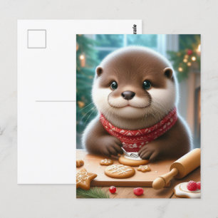 Cute Otter Baking jul Cookies Vykort