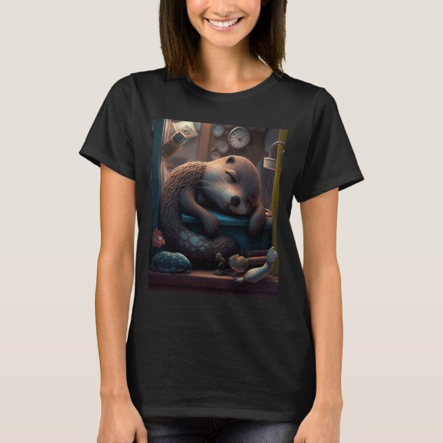 Cute Otter Bed Time Bored Sleepyhead Otter T Shirt (Framsida)
