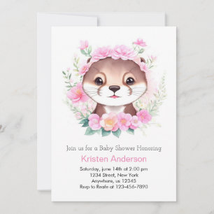 Cute Otter Blissful Rosa Girl Baby Shower Inbjudningar