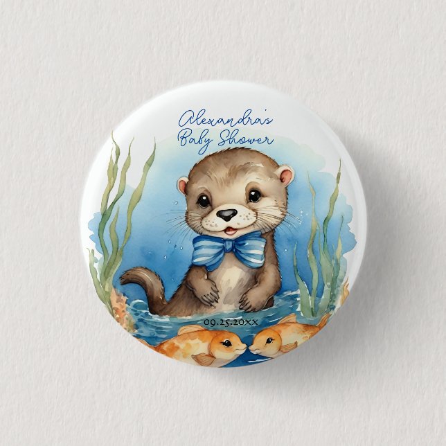 Cute Otter Boy Baby Shower Knapp (Framsida)