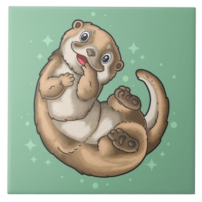 Cute Otter Ceramic Tile Kakelplatta (Framsidan)