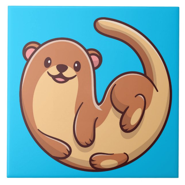 Cute Otter Ceramic Tile Kakelplatta (Framsidan)
