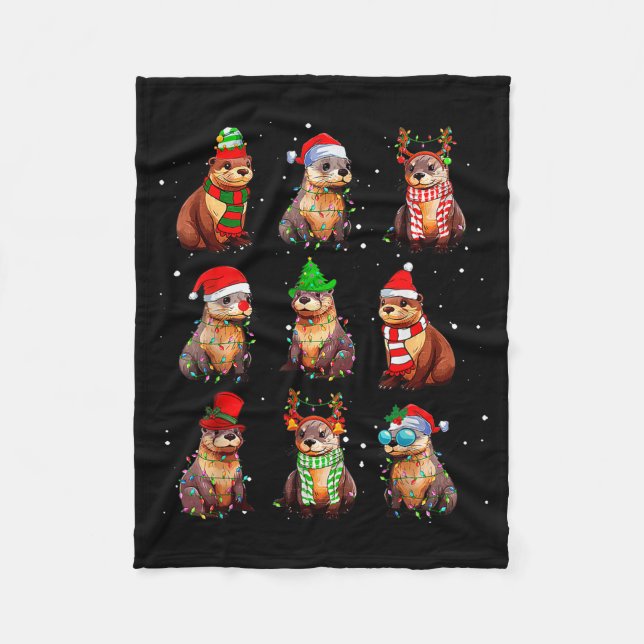 Cute Otter Christmas Pajama Funny Xmas Lights Anim Fleecefilt (Framsidan)