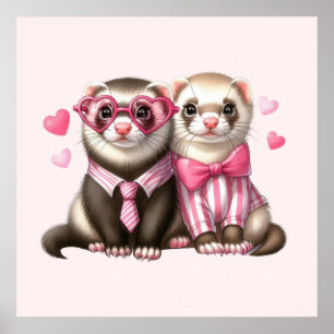 Cute Otter Couple i Kärlek Poster