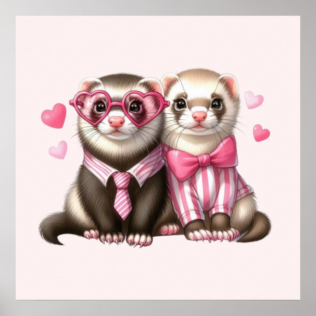 Cute Otter Couple i Kärlek Poster (Framsidan)