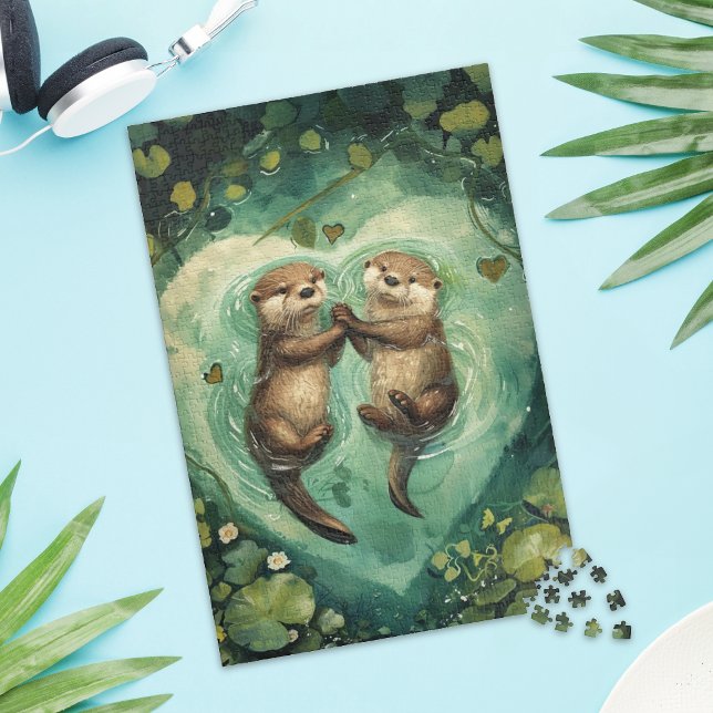 Cute Otter Couple Love Jigsaw Puzzle Pussel (Skapare uppladdad)